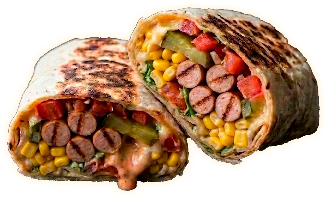 Буррито с колбасками из индейки и кукурузой
